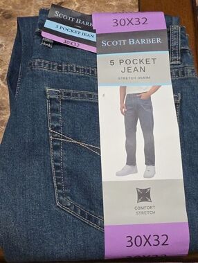 Scott Barber Men’s 5 Pocket Comfort Stretch Jeans in Blue - 30x32